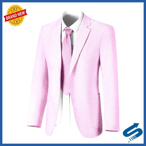 Seersucker Slim Fit Sport Coat Blazer for Wedding Prom Business Casual